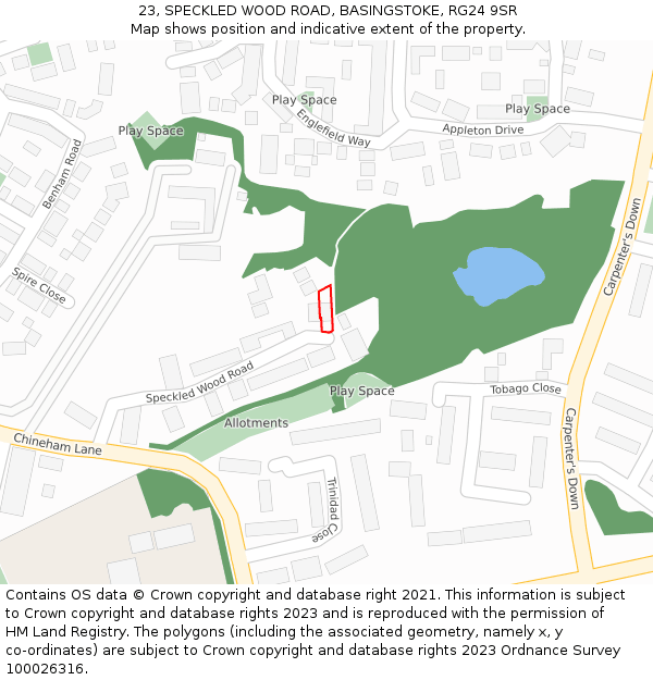 23, SPECKLED WOOD ROAD, BASINGSTOKE, RG24 9SR: Location map and indicative extent of plot