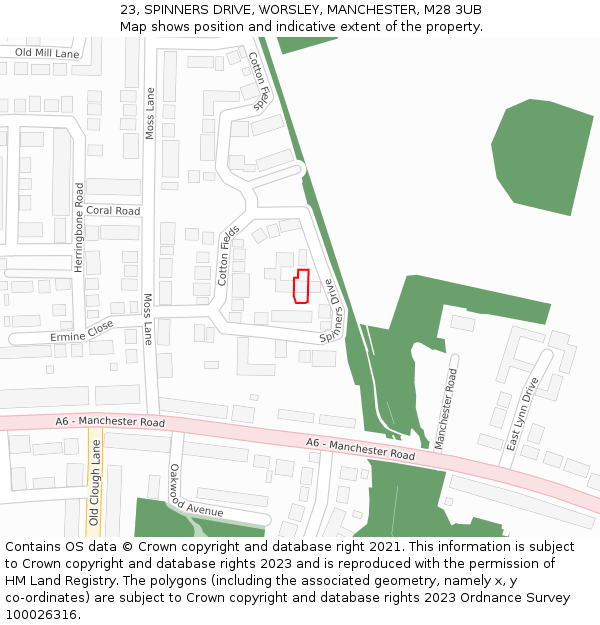 23, SPINNERS DRIVE, WORSLEY, MANCHESTER, M28 3UB: Location map and indicative extent of plot