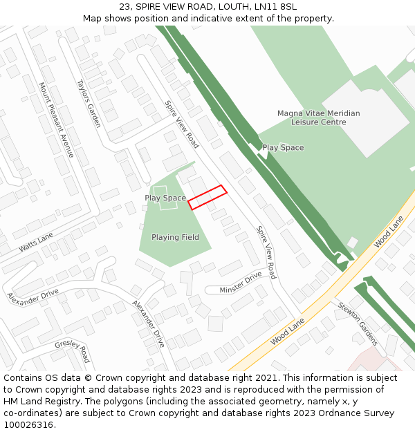 23, SPIRE VIEW ROAD, LOUTH, LN11 8SL: Location map and indicative extent of plot