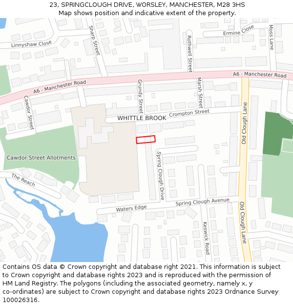 23, SPRINGCLOUGH DRIVE, WORSLEY, MANCHESTER, M28 3HS: Location map and indicative extent of plot