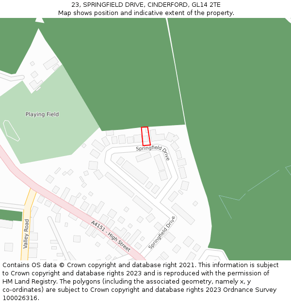 23, SPRINGFIELD DRIVE, CINDERFORD, GL14 2TE: Location map and indicative extent of plot