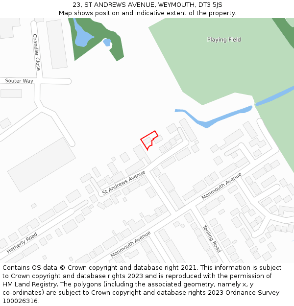 23, ST ANDREWS AVENUE, WEYMOUTH, DT3 5JS: Location map and indicative extent of plot
