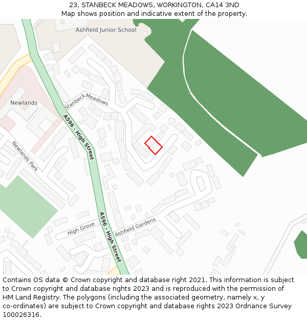 23, STANBECK MEADOWS, WORKINGTON, CA14 3ND: Location map and indicative extent of plot