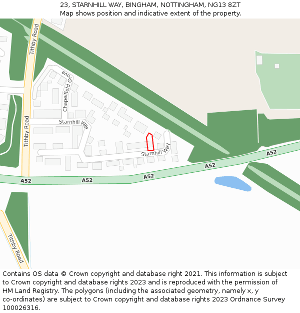 23, STARNHILL WAY, BINGHAM, NOTTINGHAM, NG13 8ZT: Location map and indicative extent of plot