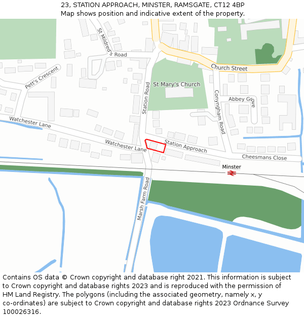 23, STATION APPROACH, MINSTER, RAMSGATE, CT12 4BP: Location map and indicative extent of plot