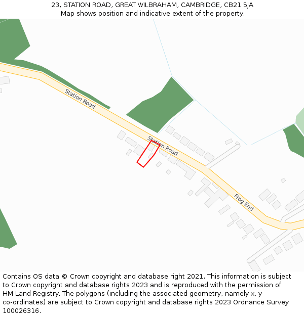 23, STATION ROAD, GREAT WILBRAHAM, CAMBRIDGE, CB21 5JA: Location map and indicative extent of plot