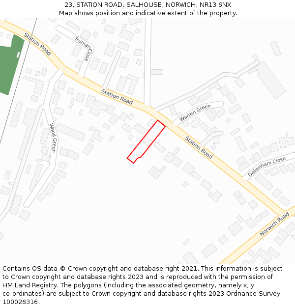 23, STATION ROAD, SALHOUSE, NORWICH, NR13 6NX: Location map and indicative extent of plot