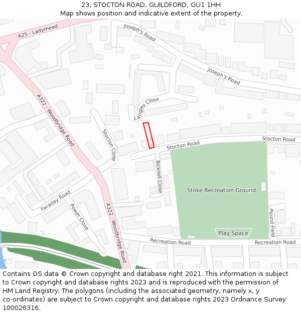 23, STOCTON ROAD, GUILDFORD, GU1 1HH: Location map and indicative extent of plot
