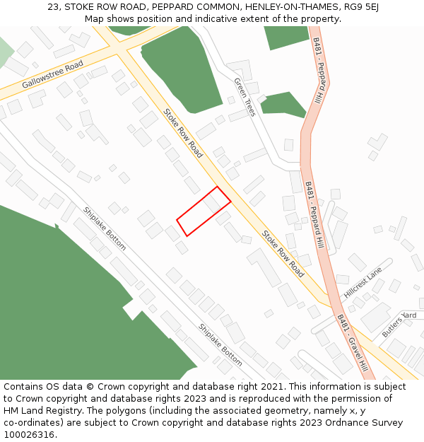 23, STOKE ROW ROAD, PEPPARD COMMON, HENLEY-ON-THAMES, RG9 5EJ: Location map and indicative extent of plot