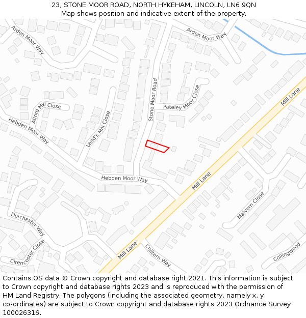 23, STONE MOOR ROAD, NORTH HYKEHAM, LINCOLN, LN6 9QN: Location map and indicative extent of plot