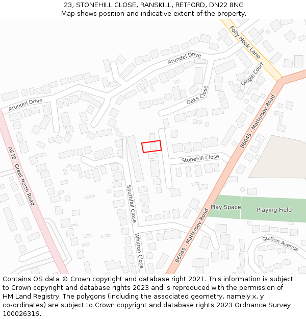 23, STONEHILL CLOSE, RANSKILL, RETFORD, DN22 8NG: Location map and indicative extent of plot