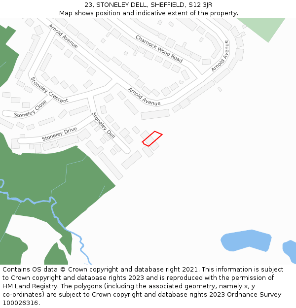 23, STONELEY DELL, SHEFFIELD, S12 3JR: Location map and indicative extent of plot