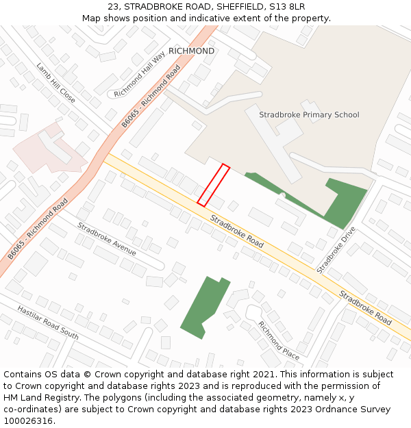 23, STRADBROKE ROAD, SHEFFIELD, S13 8LR: Location map and indicative extent of plot