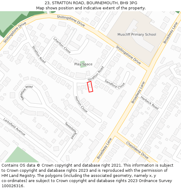 23, STRATTON ROAD, BOURNEMOUTH, BH9 3PG: Location map and indicative extent of plot