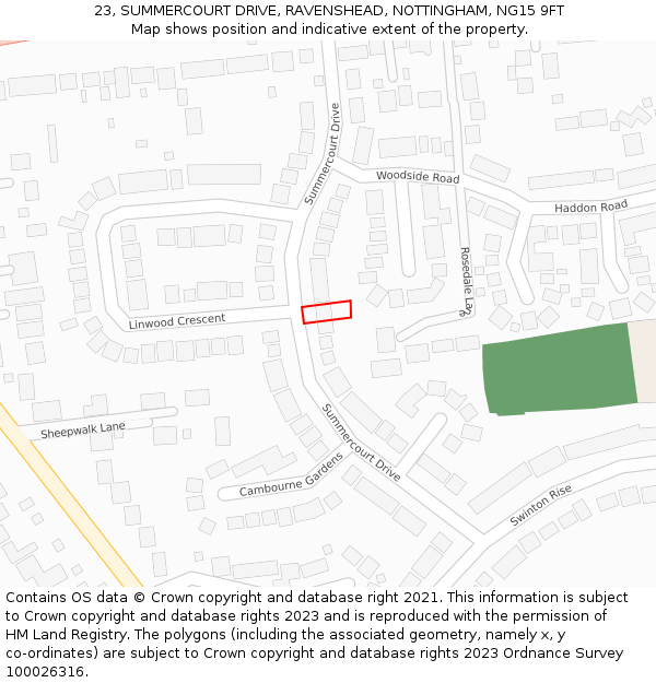 23, SUMMERCOURT DRIVE, RAVENSHEAD, NOTTINGHAM, NG15 9FT: Location map and indicative extent of plot