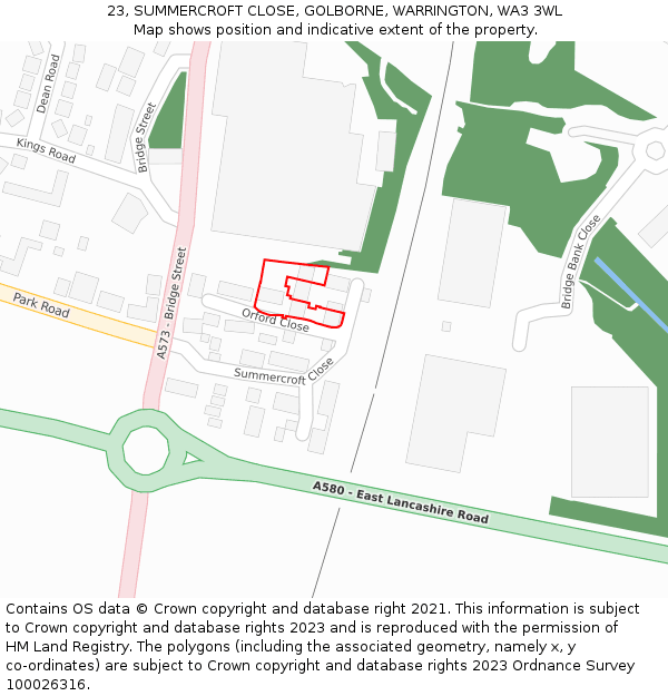 23, SUMMERCROFT CLOSE, GOLBORNE, WARRINGTON, WA3 3WL: Location map and indicative extent of plot