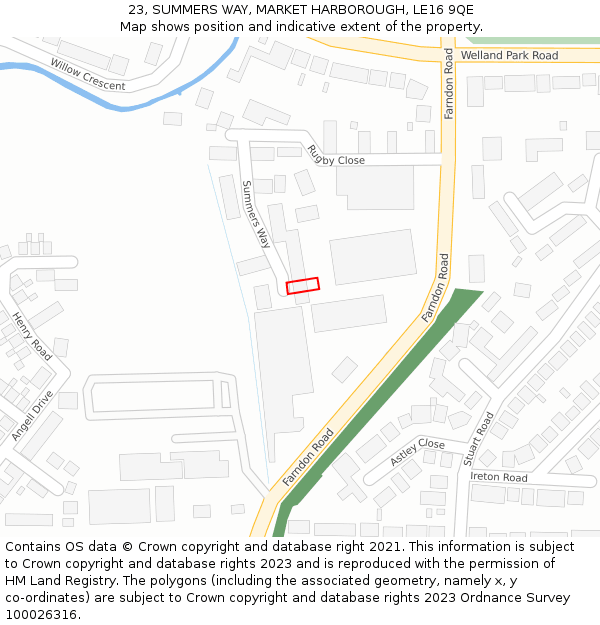 23, SUMMERS WAY, MARKET HARBOROUGH, LE16 9QE: Location map and indicative extent of plot