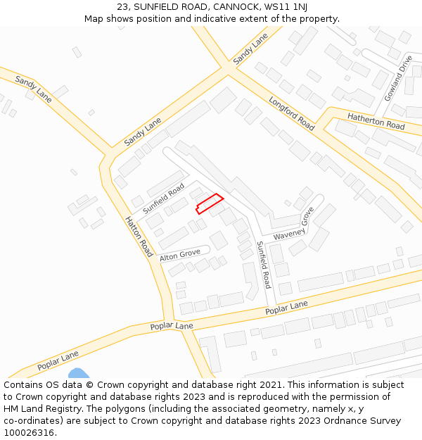 23, SUNFIELD ROAD, CANNOCK, WS11 1NJ: Location map and indicative extent of plot