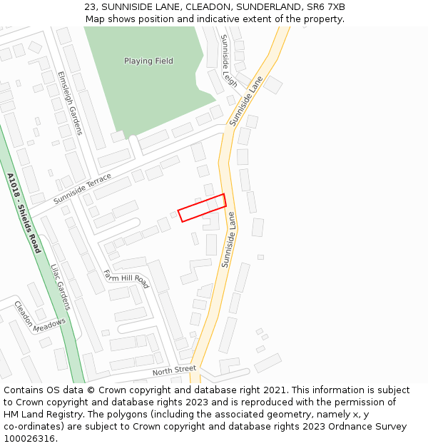 23, SUNNISIDE LANE, CLEADON, SUNDERLAND, SR6 7XB: Location map and indicative extent of plot