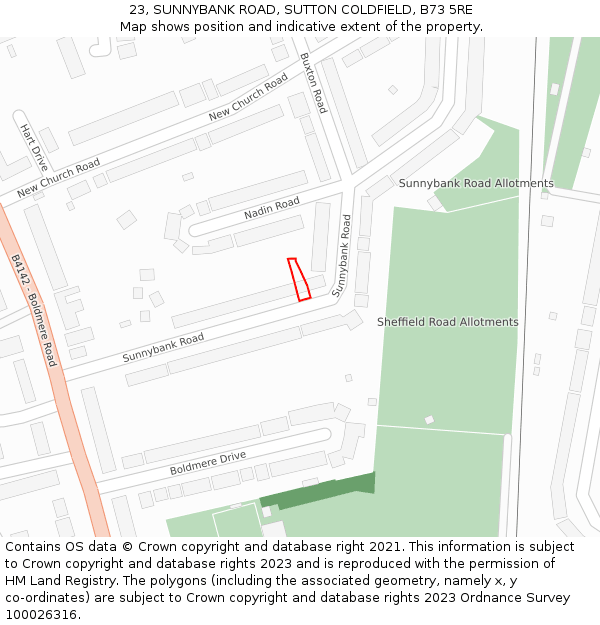 23, SUNNYBANK ROAD, SUTTON COLDFIELD, B73 5RE: Location map and indicative extent of plot