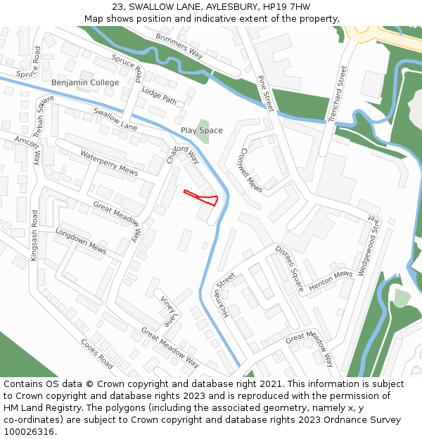 23, SWALLOW LANE, AYLESBURY, HP19 7HW: Location map and indicative extent of plot