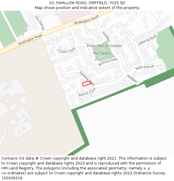 23, SWALLOW ROAD, DRIFFIELD, YO25 5JY: Location map and indicative extent of plot