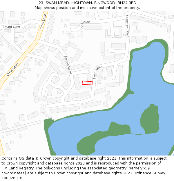 23, SWAN MEAD, HIGHTOWN, RINGWOOD, BH24 3RD: Location map and indicative extent of plot