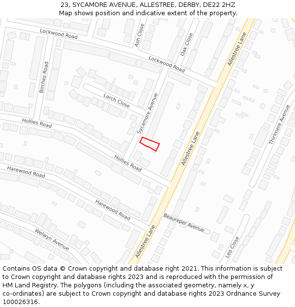 23, SYCAMORE AVENUE, ALLESTREE, DERBY, DE22 2HZ: Location map and indicative extent of plot