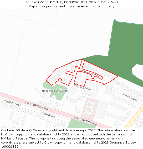 23, SYCAMORE AVENUE, EGGBOROUGH, GOOLE, DN14 0WU: Location map and indicative extent of plot