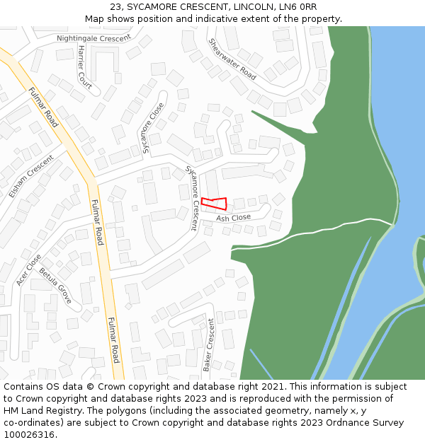 23, SYCAMORE CRESCENT, LINCOLN, LN6 0RR: Location map and indicative extent of plot