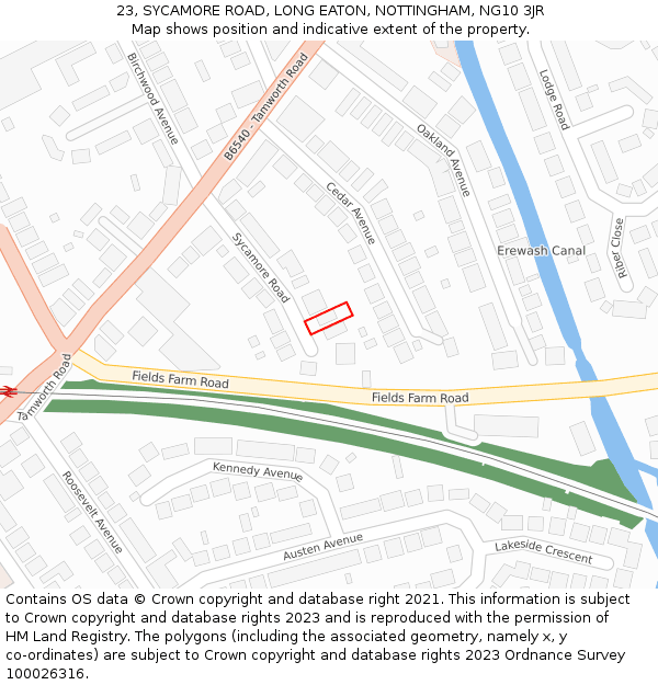23, SYCAMORE ROAD, LONG EATON, NOTTINGHAM, NG10 3JR: Location map and indicative extent of plot