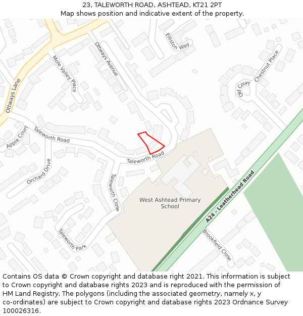 23, TALEWORTH ROAD, ASHTEAD, KT21 2PT: Location map and indicative extent of plot