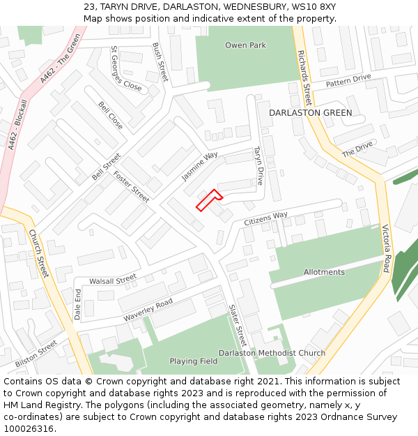 23, TARYN DRIVE, DARLASTON, WEDNESBURY, WS10 8XY: Location map and indicative extent of plot