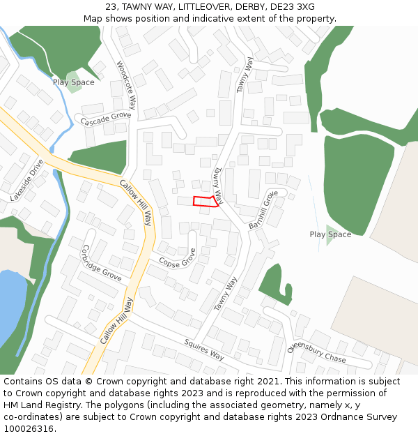 23, TAWNY WAY, LITTLEOVER, DERBY, DE23 3XG: Location map and indicative extent of plot