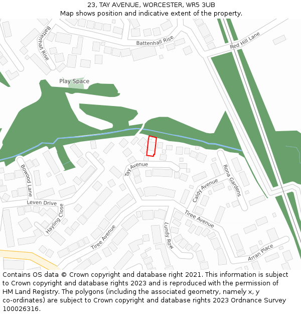 23, TAY AVENUE, WORCESTER, WR5 3UB: Location map and indicative extent of plot