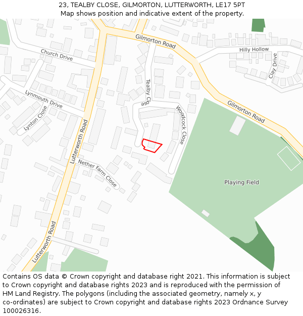 23, TEALBY CLOSE, GILMORTON, LUTTERWORTH, LE17 5PT: Location map and indicative extent of plot