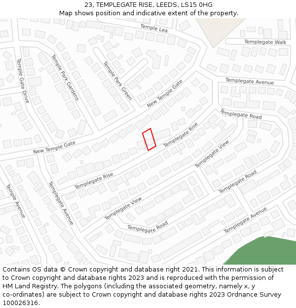 23, TEMPLEGATE RISE, LEEDS, LS15 0HG: Location map and indicative extent of plot