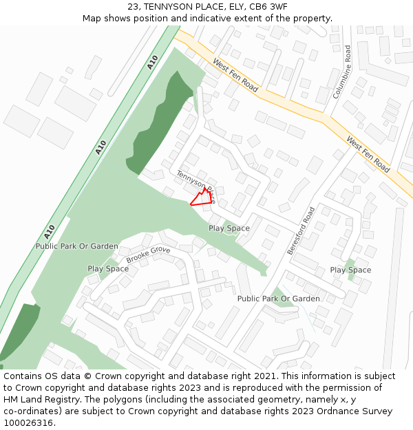 23, TENNYSON PLACE, ELY, CB6 3WF: Location map and indicative extent of plot