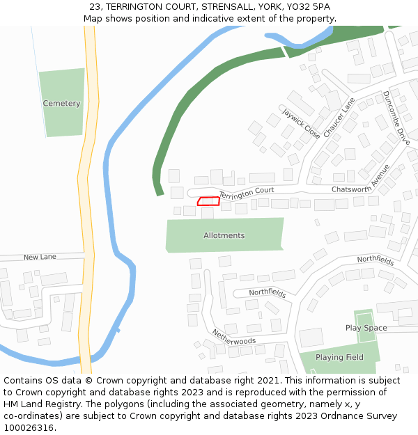 23, TERRINGTON COURT, STRENSALL, YORK, YO32 5PA: Location map and indicative extent of plot