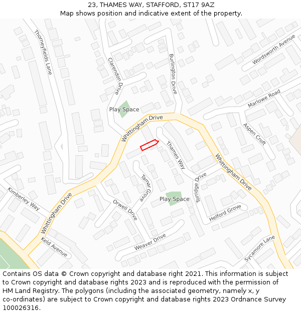 23, THAMES WAY, STAFFORD, ST17 9AZ: Location map and indicative extent of plot