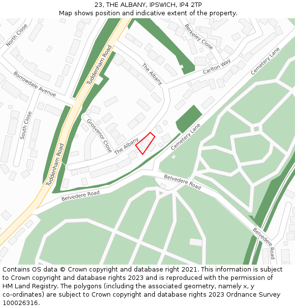 23, THE ALBANY, IPSWICH, IP4 2TP: Location map and indicative extent of plot