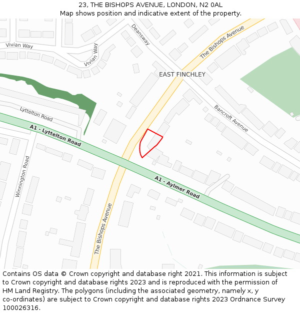23, THE BISHOPS AVENUE, LONDON, N2 0AL: Location map and indicative extent of plot