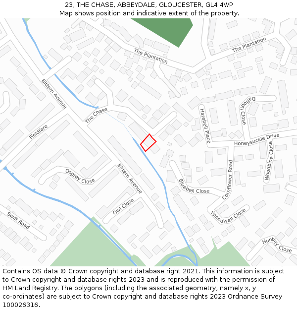 23, THE CHASE, ABBEYDALE, GLOUCESTER, GL4 4WP: Location map and indicative extent of plot