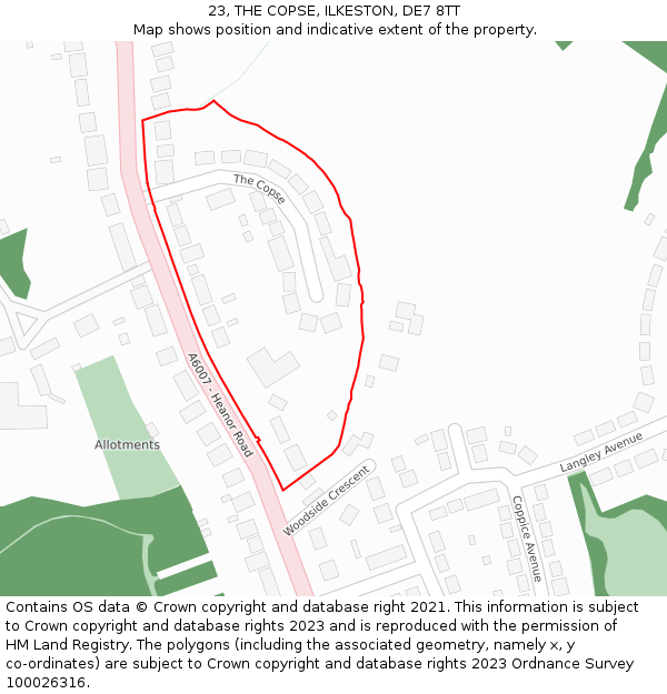 23, THE COPSE, ILKESTON, DE7 8TT: Location map and indicative extent of plot