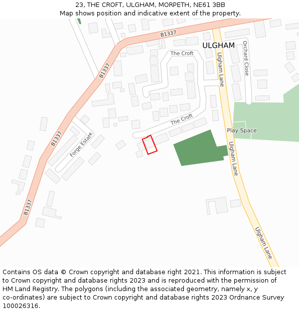 23, THE CROFT, ULGHAM, MORPETH, NE61 3BB: Location map and indicative extent of plot