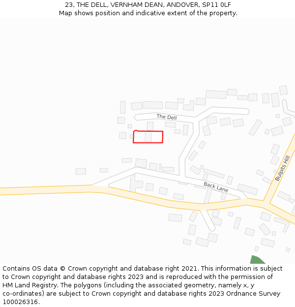 23, THE DELL, VERNHAM DEAN, ANDOVER, SP11 0LF: Location map and indicative extent of plot
