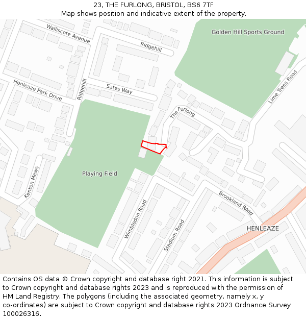 23, THE FURLONG, BRISTOL, BS6 7TF: Location map and indicative extent of plot
