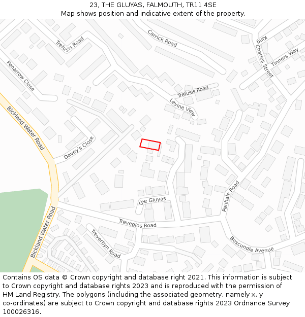 23, THE GLUYAS, FALMOUTH, TR11 4SE: Location map and indicative extent of plot