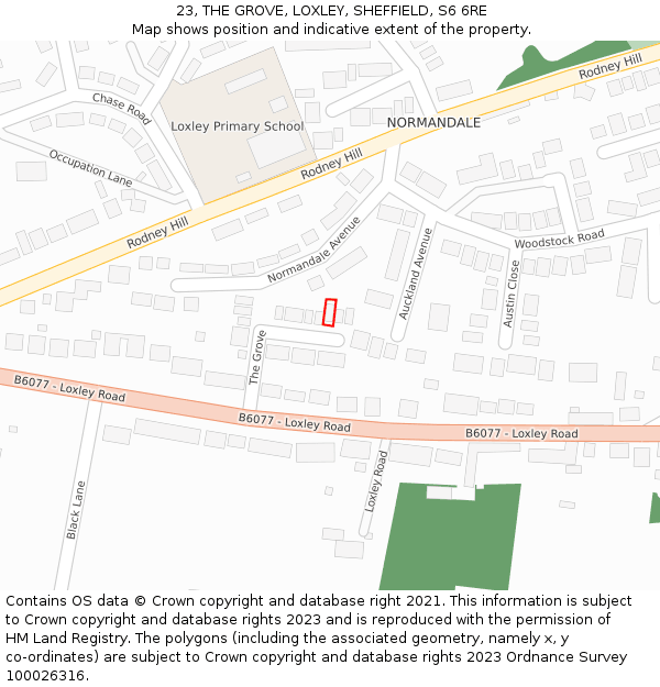 23, THE GROVE, LOXLEY, SHEFFIELD, S6 6RE: Location map and indicative extent of plot
