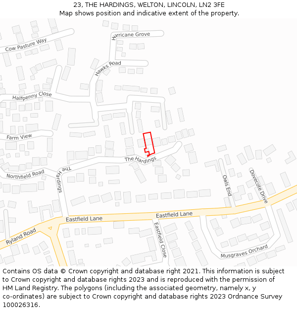 23, THE HARDINGS, WELTON, LINCOLN, LN2 3FE: Location map and indicative extent of plot